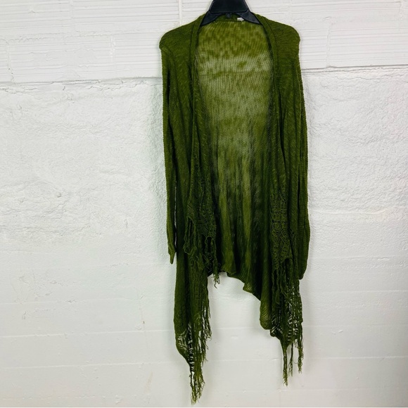 Sweaters - Unbranded Green Fringe Open knit sweater Cardigan size large